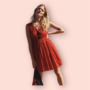 NWT Madewell pleated tie back v-neck red, black, & white floral summer dress